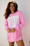 Bow & Sequin XOXO Exposed Seam Slit Hem Baggy Sweatshirt- 3 Colors