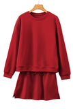 Solid Color Drop Shoulder Sweatshirt & Drawstring Mini Skirt Set- 2 Colors
