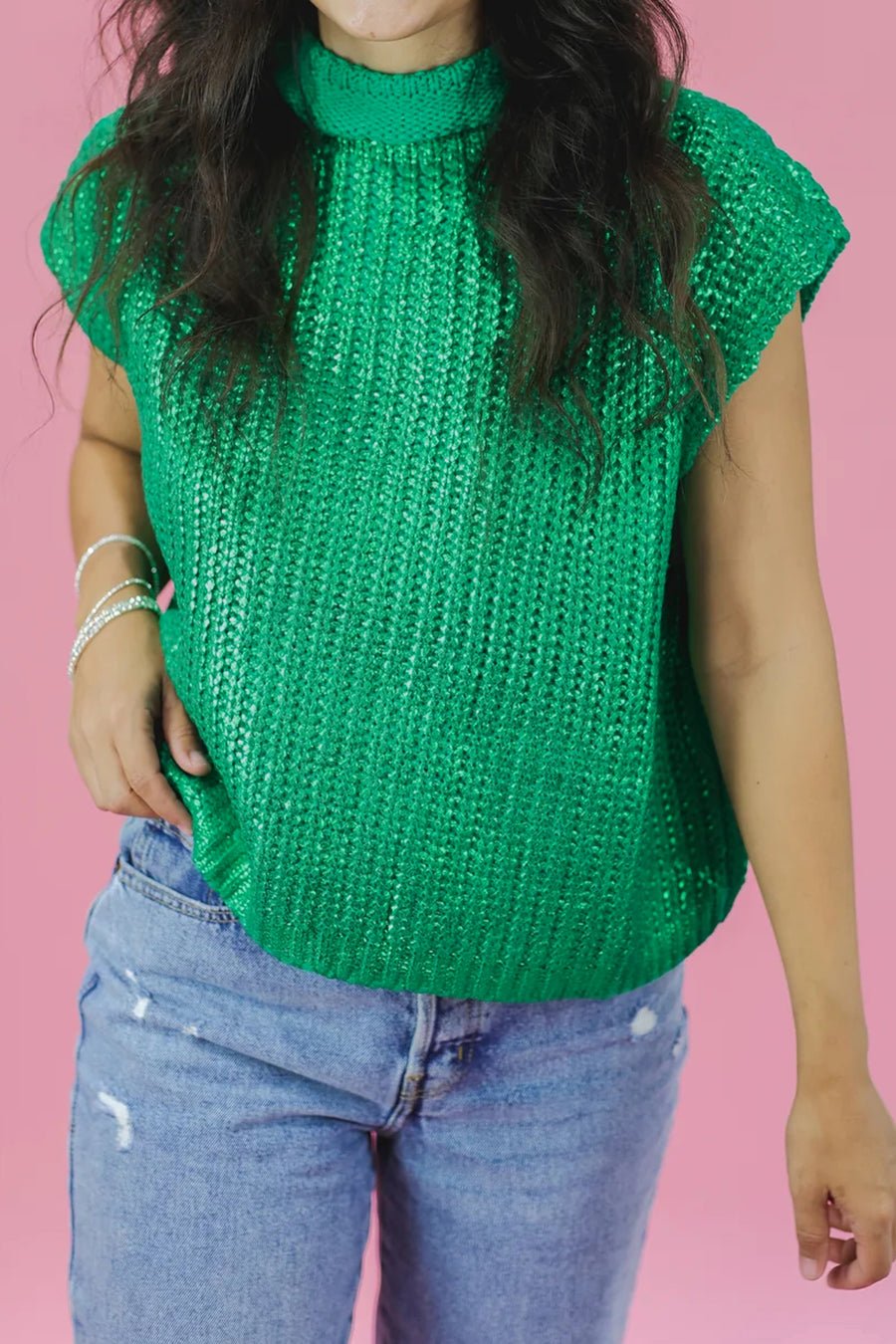 Knit High Neck Cap Sleeve Sweater- 2 Colors