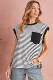Striped Chest Pocket Crew Neck Muscle Tee- 2 Colors