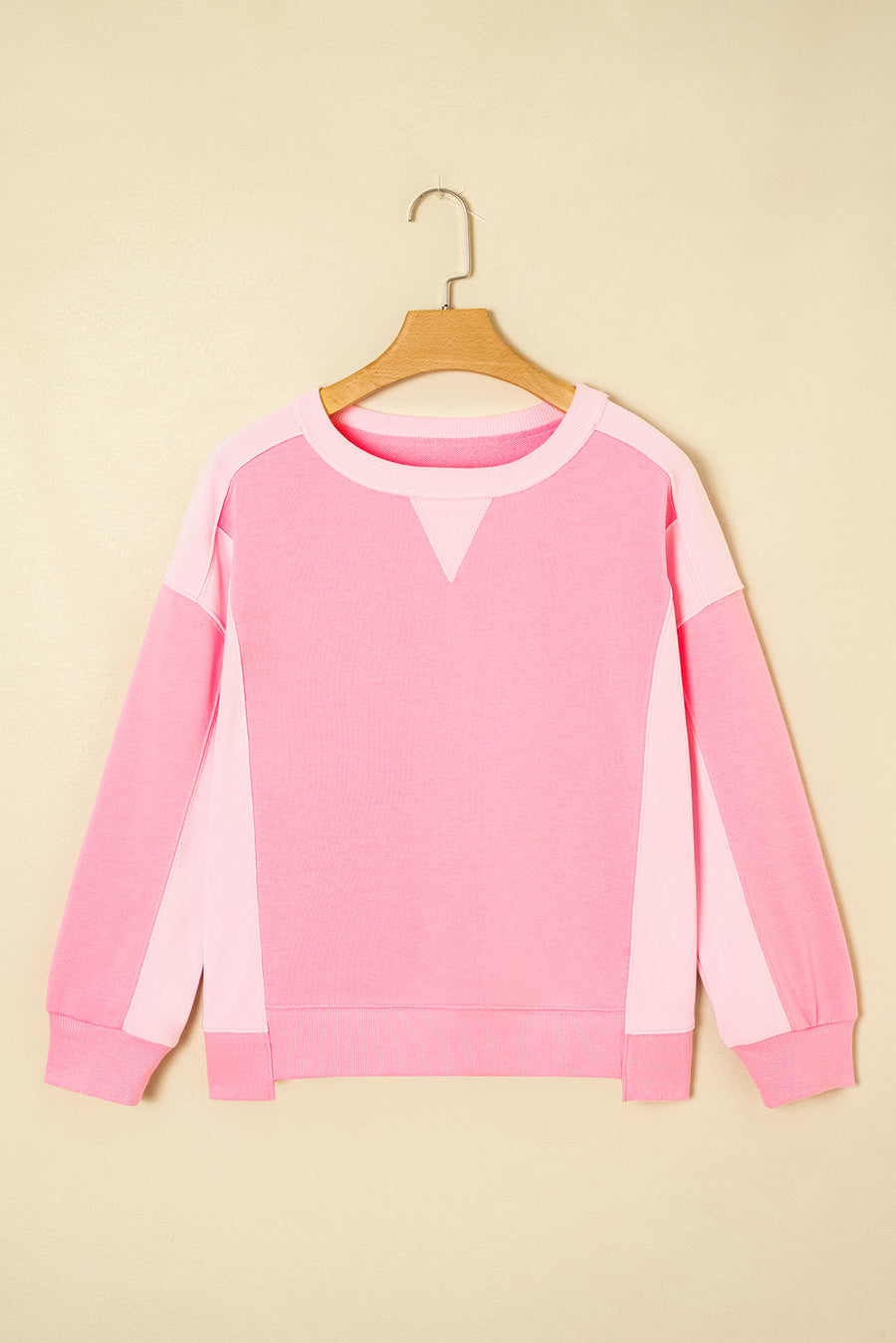 Pink Color Block Patchwork Drop Shoulder Loose Fit Sweatshirt