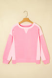 Pink Color Block Patchwork Drop Shoulder Loose Fit Sweatshirt