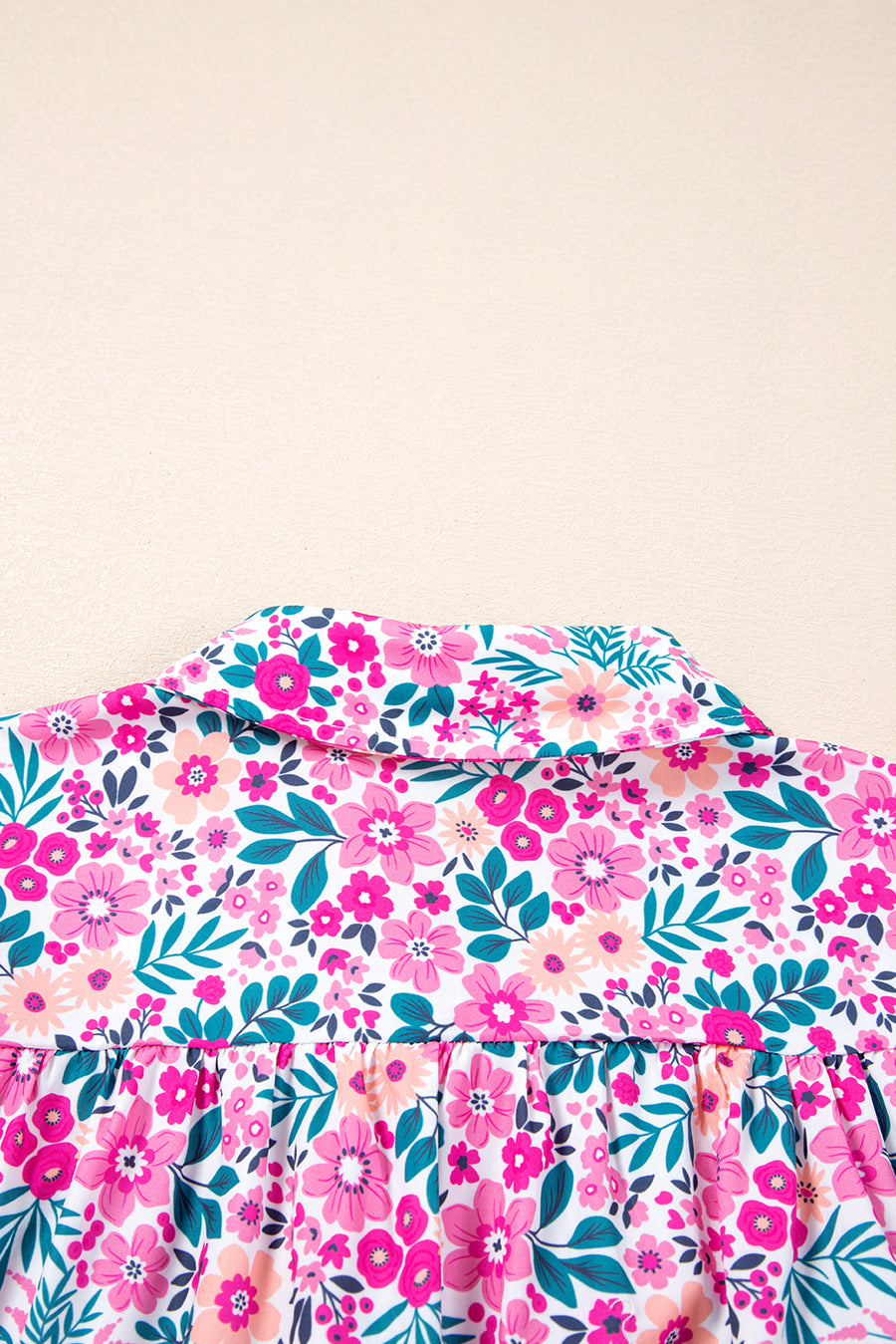 Plus Size Pink Multi Floral Button-Up Puff Sleeve A-Line Mini Dress