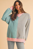 Striped Color Block Drop Shoulder Oversized Sweatshirt- 2 Colors
