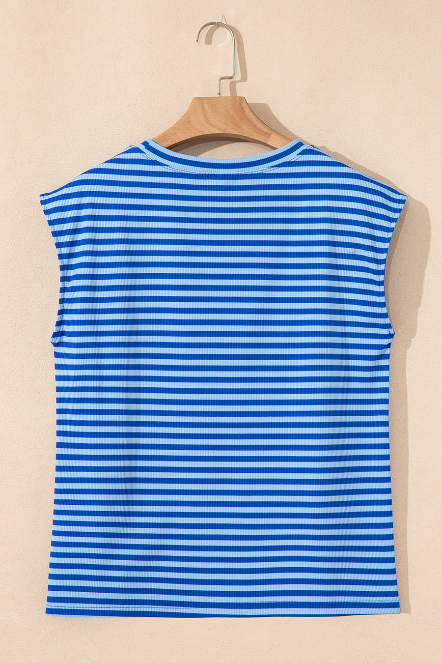 Striped Ribbed Cap Sleeve Crew Neck T-Shirt- 2 Colors