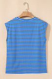 Striped Ribbed Cap Sleeve Crew Neck T-Shirt- 2 Colors
