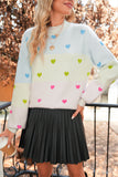 Multicolored Hearts Color Block High Neck Sweater