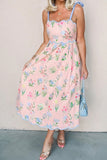 Floral Contrast Trim Tie Strap Midi Dress A