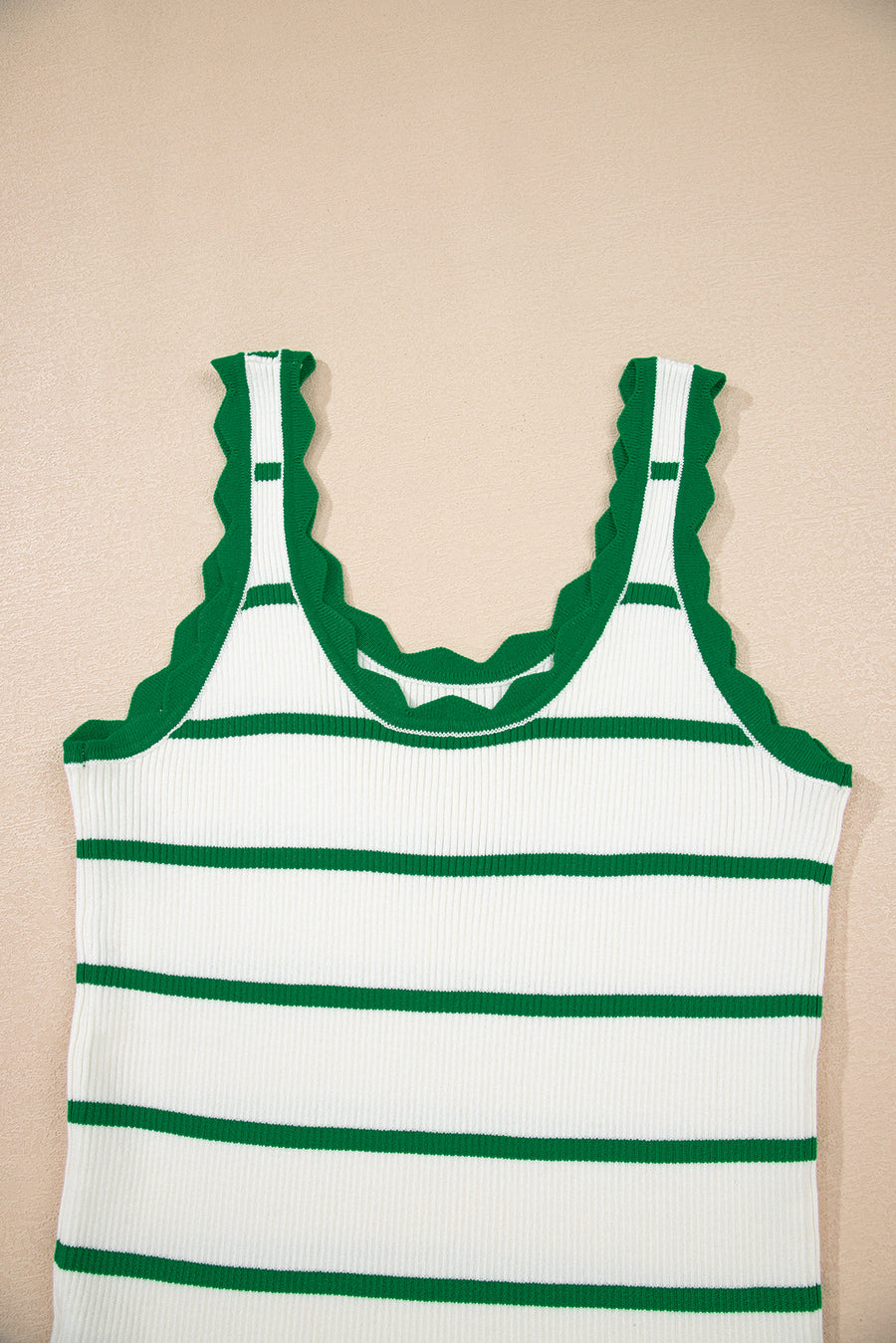 Scalloped Edge Striped Ribbed Tank Top- 2 Colors