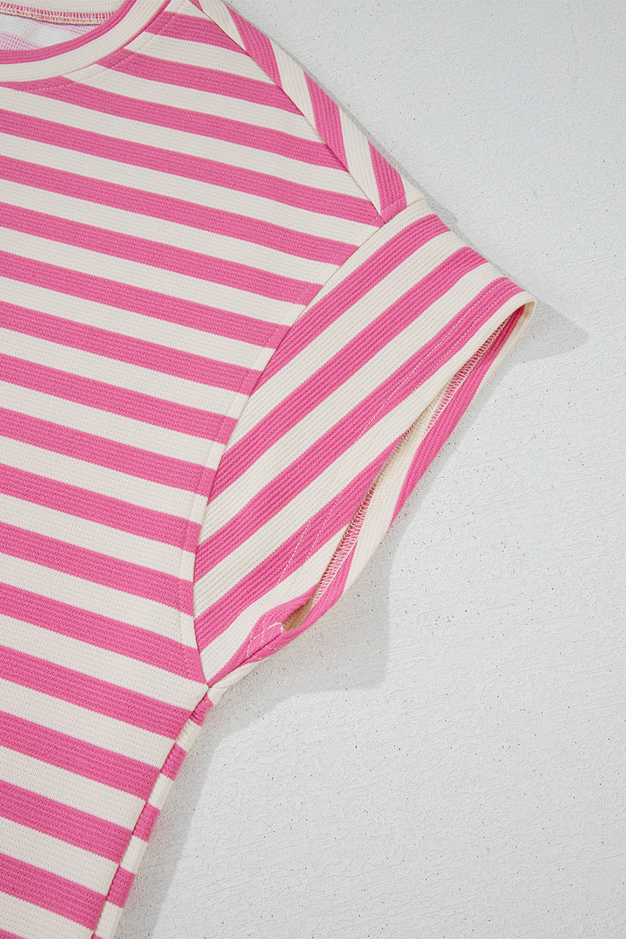 Pink Striped Crew Neck T-Shirt and Drawstring Shorts Set