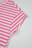 Pink Striped Crew Neck T-Shirt and Drawstring Shorts Set