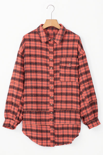 Green Plaid Long Sleeve Collar Shirt Shacket