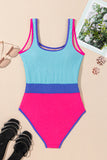 Textured Color Block One-Piece Swimsuit