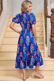 Floral Ruffle Hem Contrast Trim Neckline Midi Dress- 3 Colors