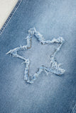 Stone Blue Star Patchwork Light Wash Wide Leg High-Waist Jeans