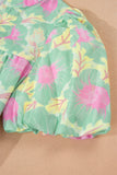 Short Bubble Sleeve Summer Floral Blouse A
