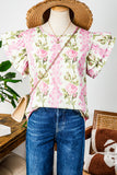 Pink Rose Layered Ruffle Short Sleeve Blouse