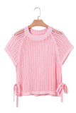Side Tie Crochet Knit Short Sleeve Sweater- 2 Colors