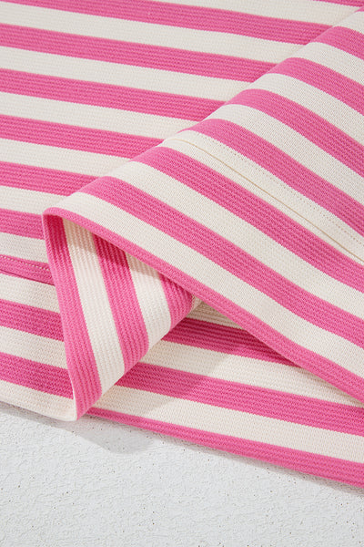 Pink Striped Crew Neck T-Shirt and Drawstring Shorts Set