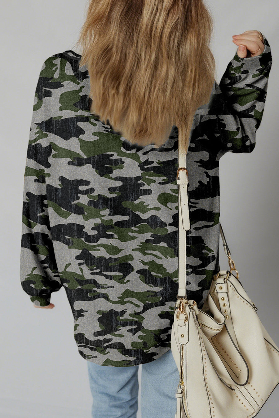 Camouflage Print Exposed Seam Drop Shoulder Sweatshirt- 2 Colors
