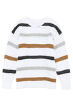 White Multi Striped Popcorn Drop Shoulder Pullover Sweater