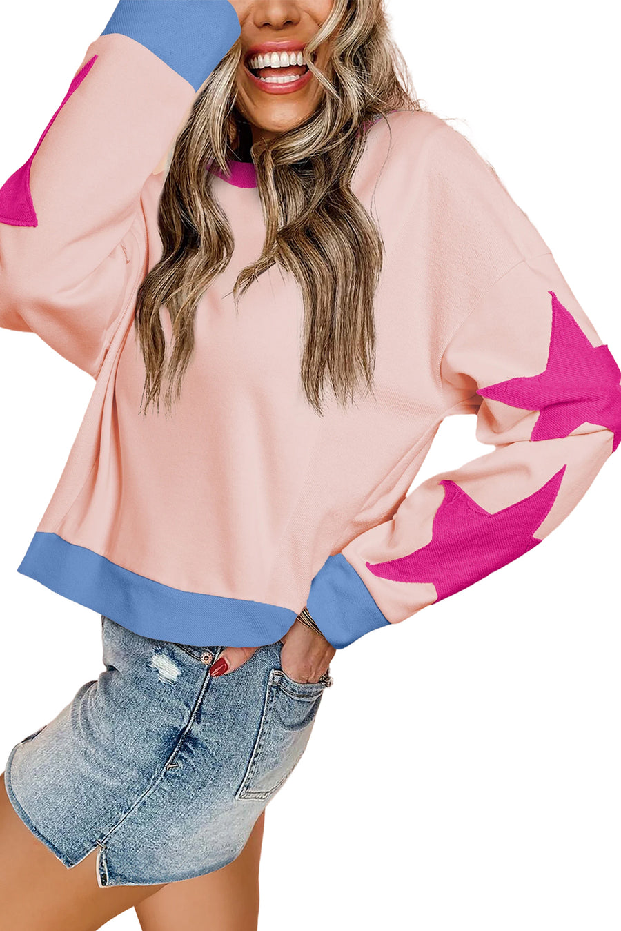 Star Patchwork Exposed Seam Oversized Sweatshirt- 3 Colors