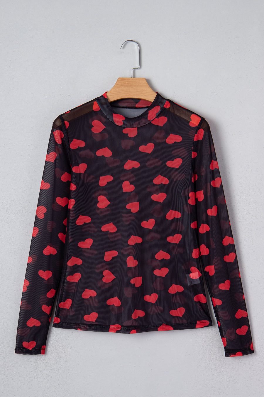 Heart Printed Sheer Mesh Long Sleeve Top- 2 Colors