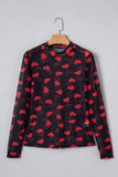 Heart Printed Sheer Mesh Long Sleeve Top- 2 Colors