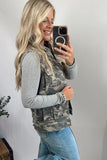 Camouflage Print Cargo Pocket Button-Up Denim Vest
