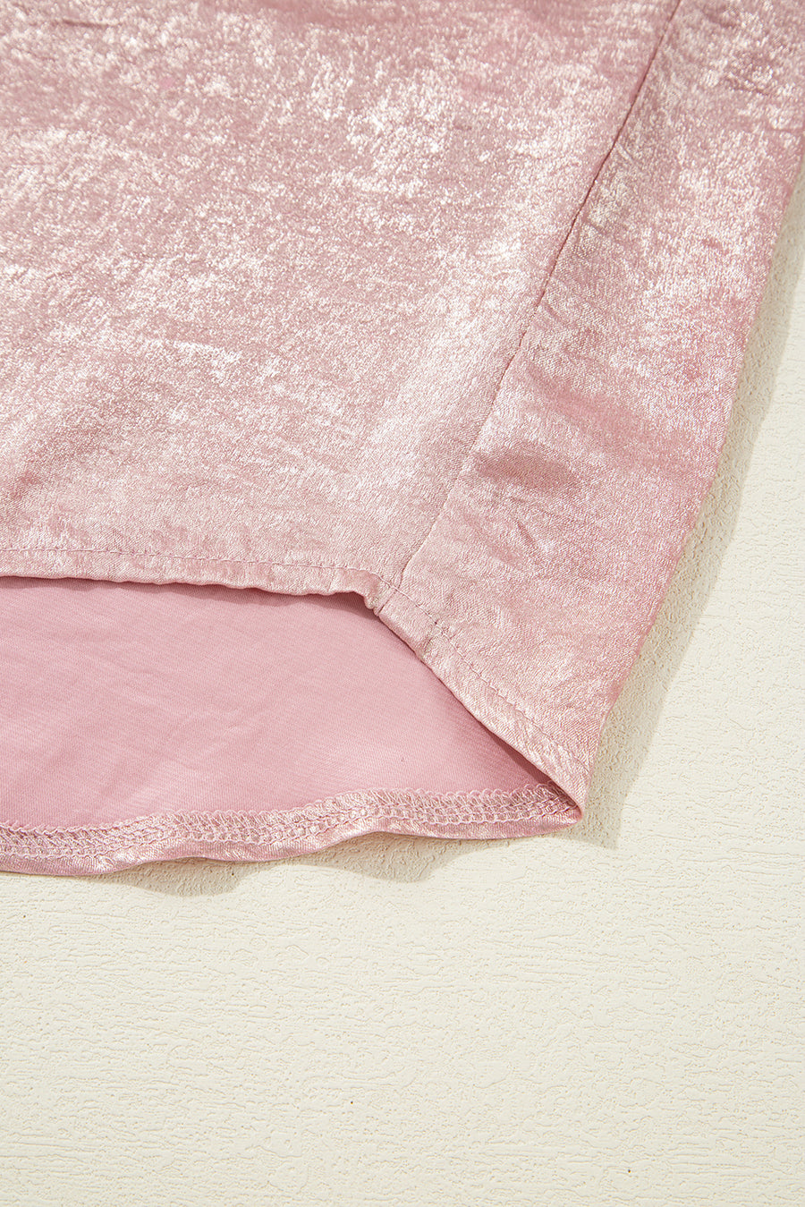 Metallic Pink Button-Up Short Sleeve Shirt