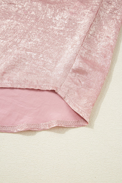 Delicacy Metallic Buttoned Loose Fit Short Sleeve Shirt