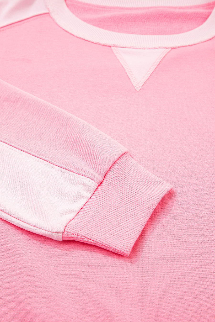 Pink Color Block Patchwork Drop Shoulder Loose Fit Sweatshirt