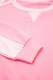 Pink Color Block Patchwork Drop Shoulder Loose Fit Sweatshirt