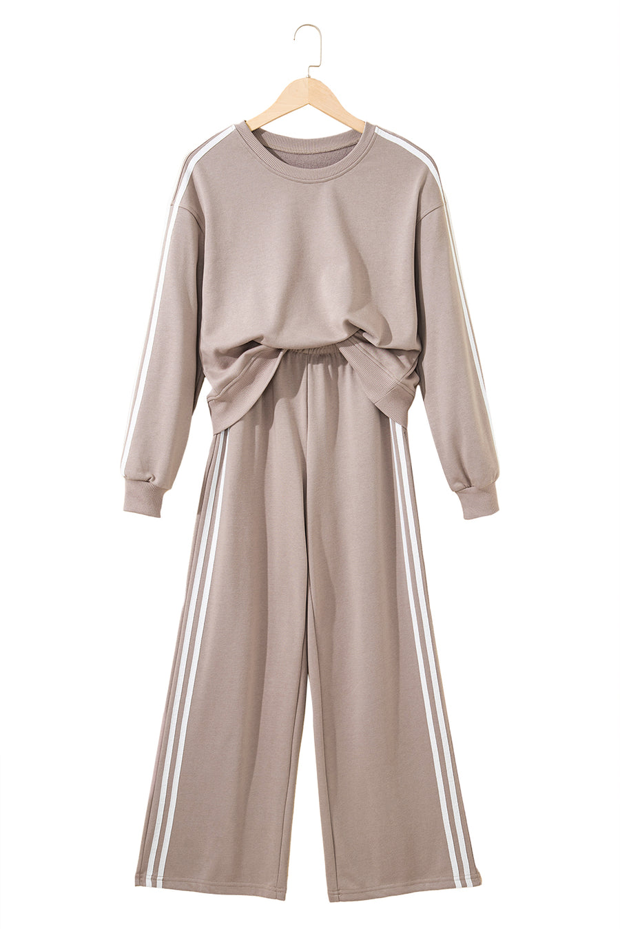Varsity Striped Cropped Sweatshirt and Wide Leg Pants Matching Set- 5 Colors