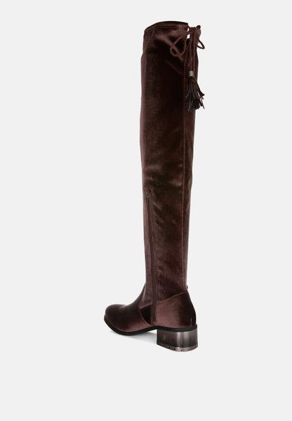 Rumple Velvet Over the Knee Clear Heel Boots- 4 Colors