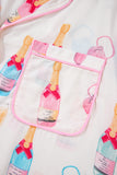 Plus Size White Wine & Heart Print Bow Decor Pajama Set