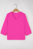 Frill V-Neck Lantern Sleeve Crinkled Blouse- 3 Colors