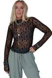 Floral Lace Sheer Long Sleeve Slim Fit Top- 3 Colors