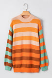 Orange Multi Color Block High Neck Drop Shoulder Sweater