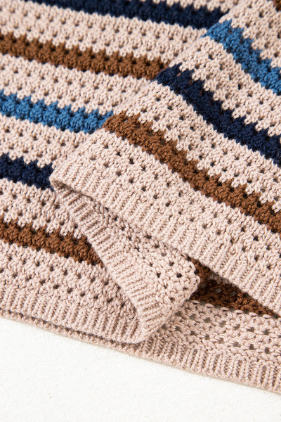 Multicolour Striped Knitted Drop Shoulder Crew Neck Sweater