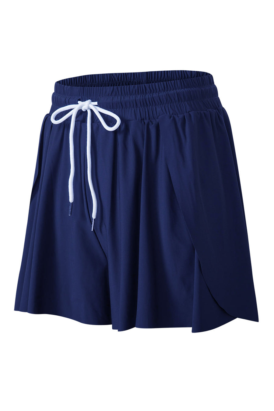 Navy Blue Drawstring Elastic Waist Built-In Brief Swim Shorts