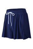 Navy Blue Drawstring Elastic Waist Built-In Brief Swim Shorts
