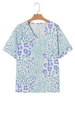 Periwinkle Leopard Print V-Neck Short Sleeve T-Shirt