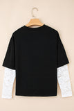 Lace Long Sleeve Drop Shoulder T-Shirt- 2 Colors