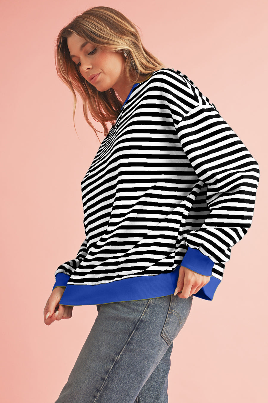 Striped Contrast Trim Oversized Sweatshirt- 4 Colors