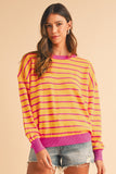 Striped Crew Neck Drop Shoulder Loose Sweater- 3 Colors