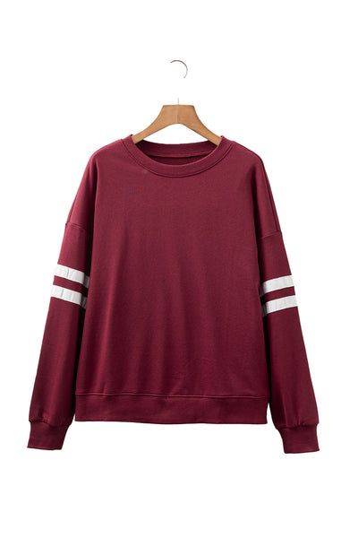 Navy Blue Preppy Striped Sleeve Loose Sweatshirt