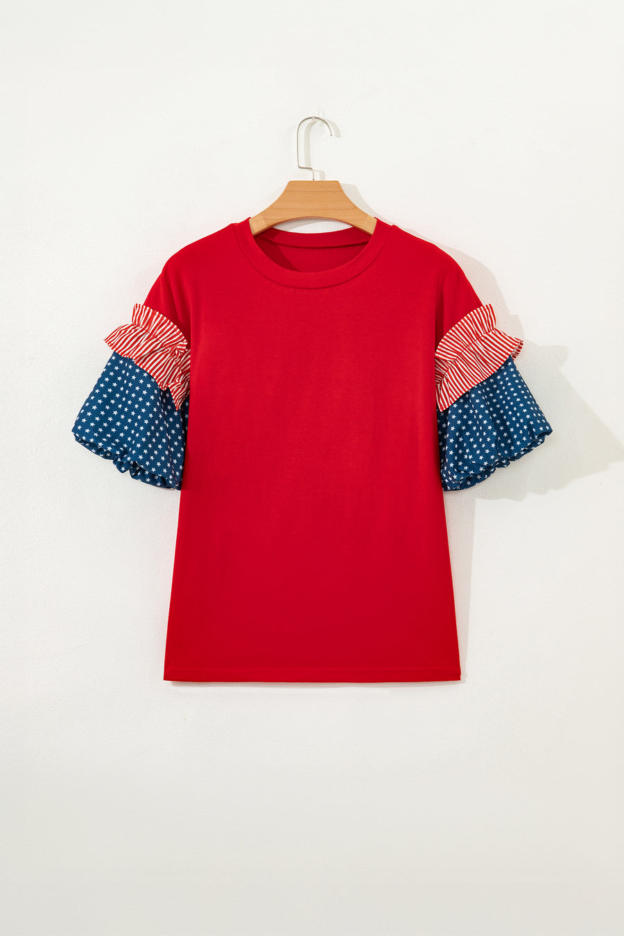Stars and Stripes Contrast Puff Sleeve Top- 2 Colors