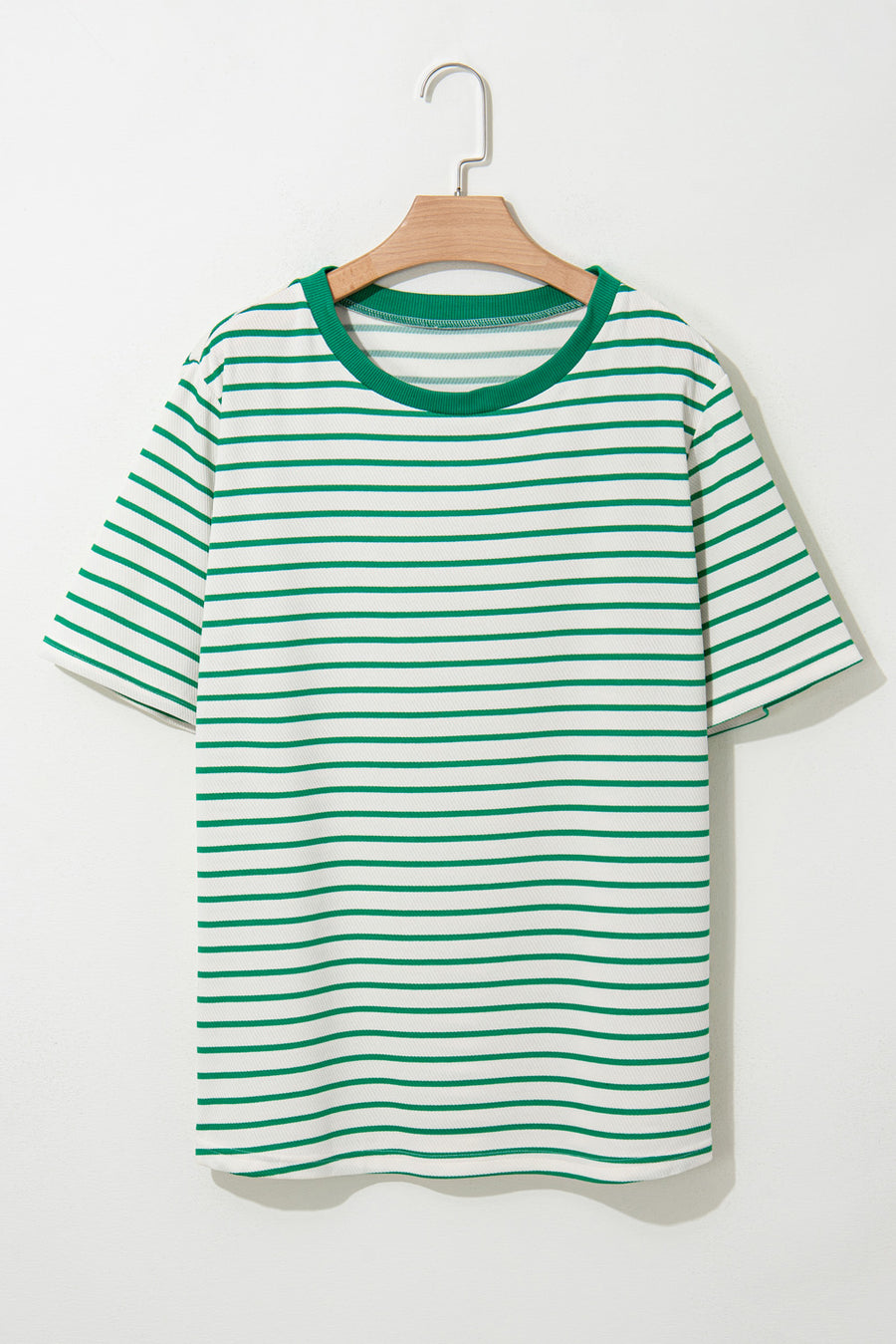 Plus Size Green Striped Ribbed T-Shirt