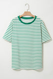 Plus Size Green Striped Ribbed T-Shirt